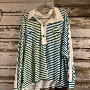 SHEIN Green and Blue Striped Long Sleeve Top
